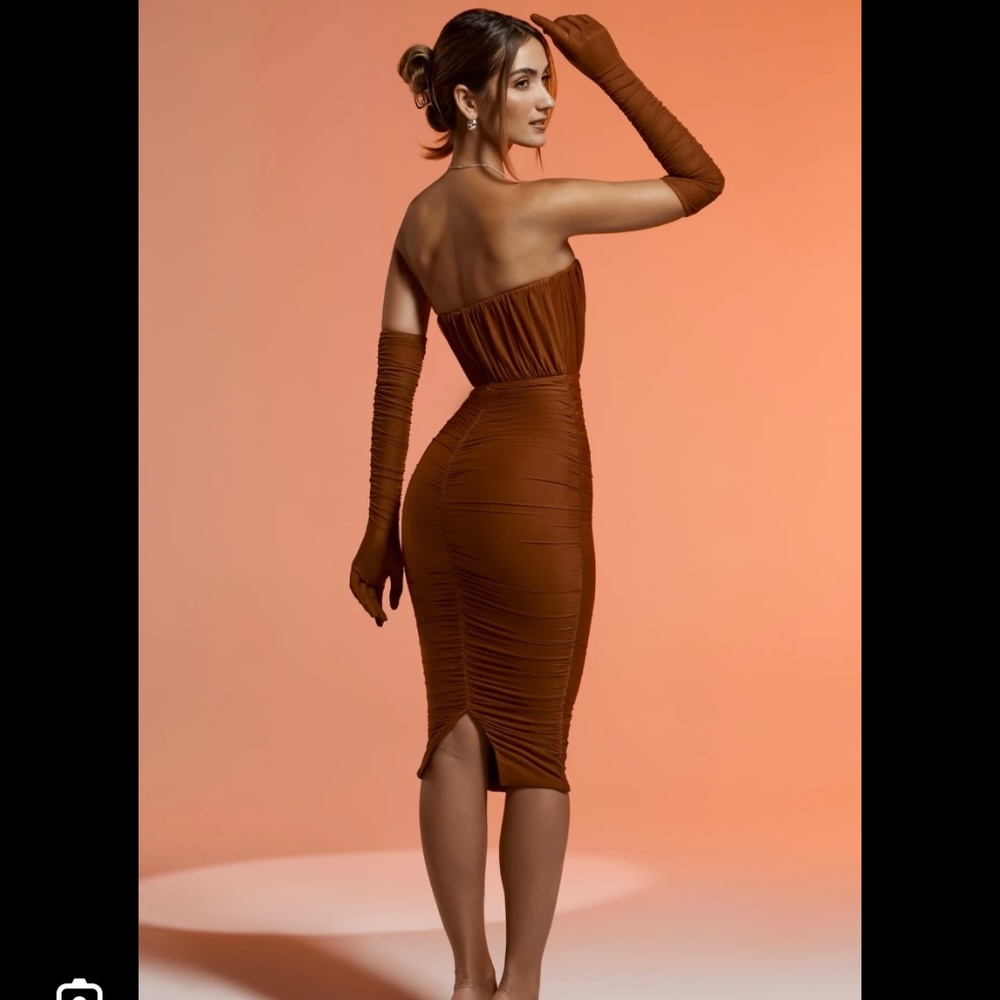 OhPolly Ruched Midaxi in Brown